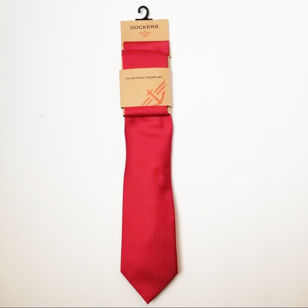 Red Tie Polka Dot Pocket Square Set Dockers New